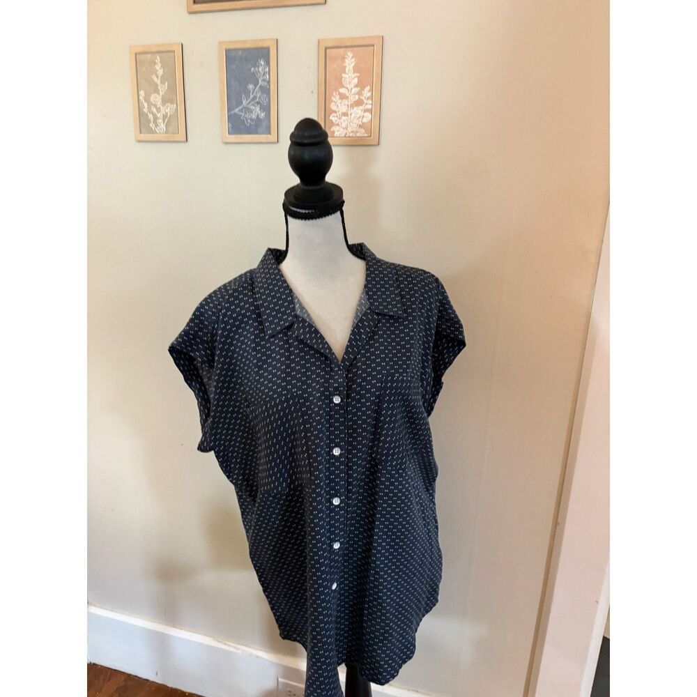Jachs Girlfriend Navy Micro Dot Button Front Camp Shirt Blouse Size Large